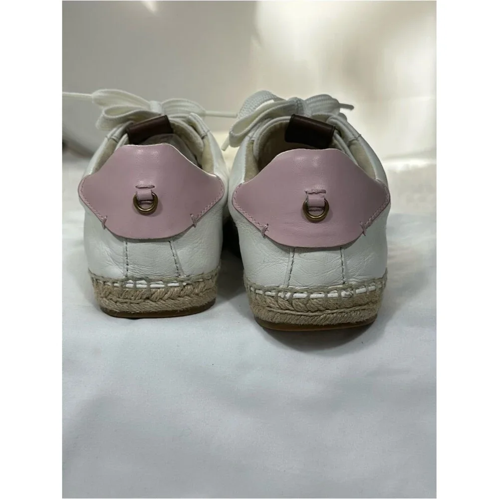 Coach C101 Espadrille Sneakers Womens Sz 8 White Pink Leather Comfort Casual